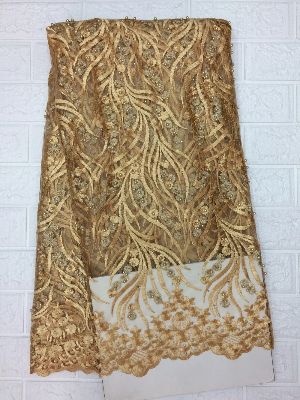 Bridal elegant party evening dress lace fabric high quality African handmade beaded embroidery French | Дом и сад