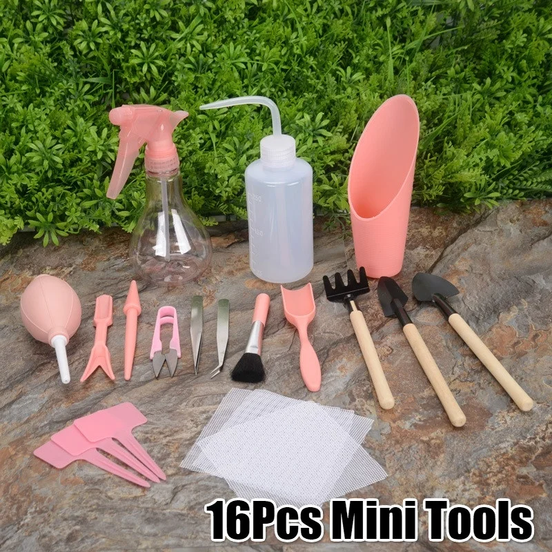 

16pcs Transplanting Tools Mini Gardening Tools Kit Mini Fairy Garden Planting Gardening Hand Tools Set Gardening Tools