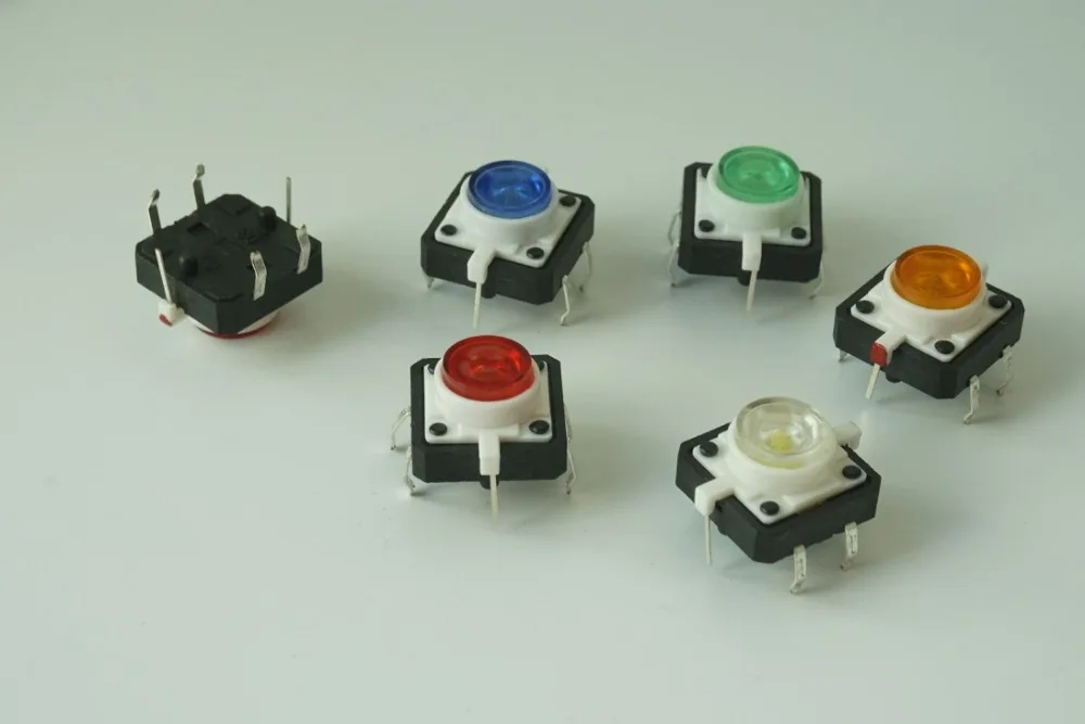 

1000pcs Illuminated Tact Switch 12x12x7.3 mm Green Red Yellow Blue White LED Re-set button Normal Open vertical Through Hole PCB
