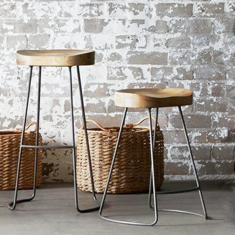 B Современный простой железный стул для ног поверхность твердая древесина барный