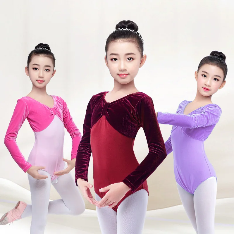

Children Dance Jumpsuit Girls Ballet Dancing Wear Female Acrobatics Clothing Ballet Dress Long Sleeve Velvet Velcro Suits D0768