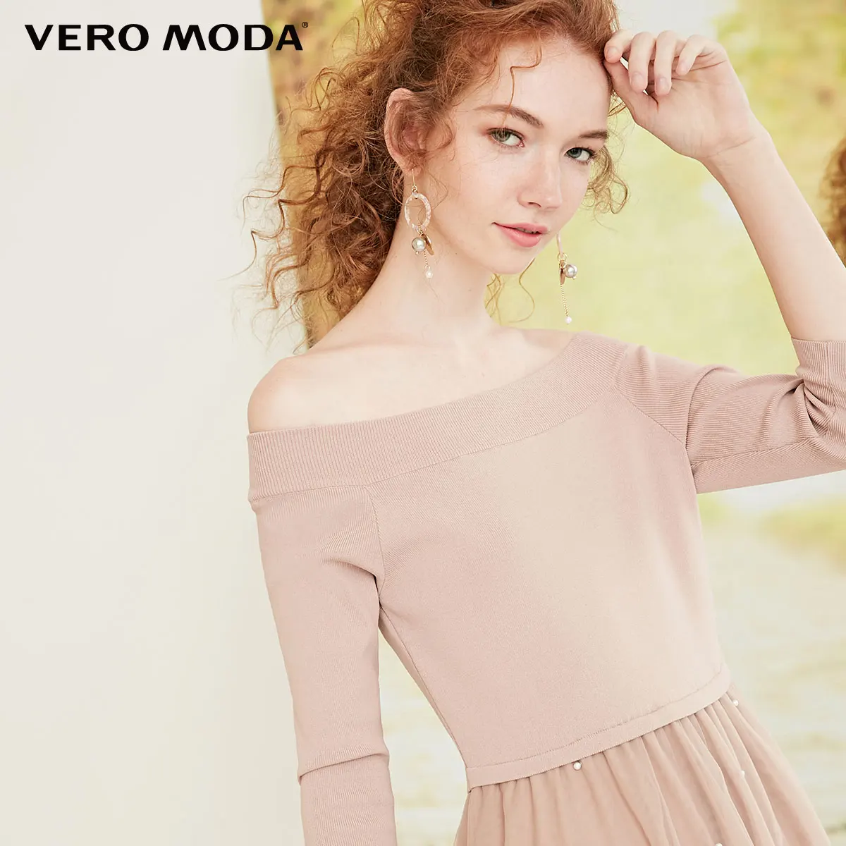 Vero Moda Новое Женское трикотажное платье с 3/4 рукавами и открытыми плечами | 318346521