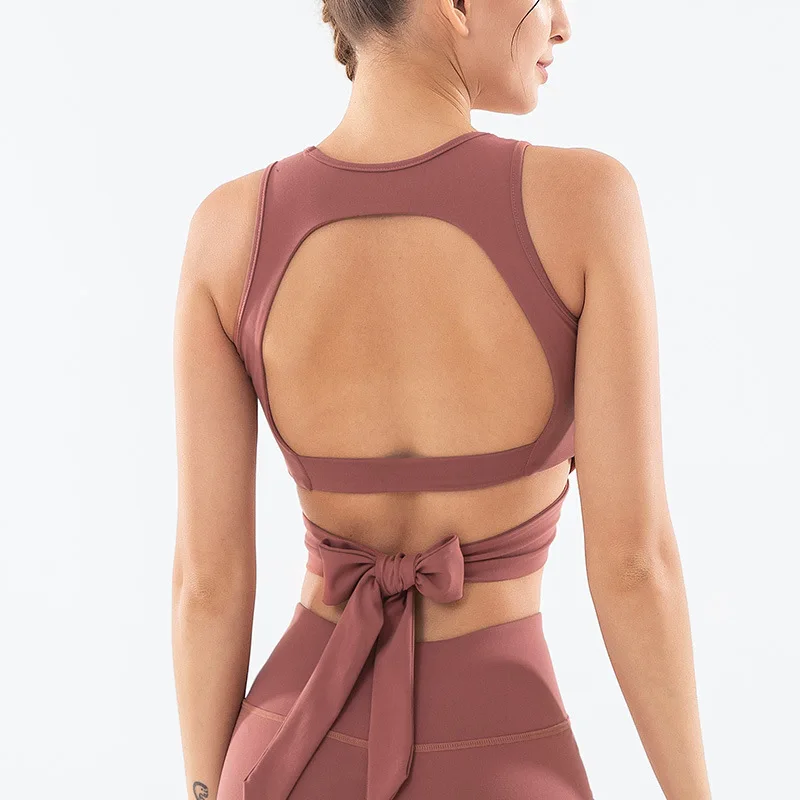 

Imlario Flowy Strap Tie Athletic Fitness Bra Open Back Women Gym Bodybuilding BrasTank High Impact Aerial Yoga Dance Crop Top