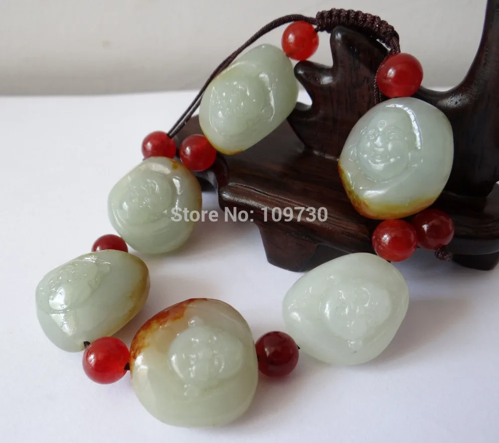 00960 Китай Природа Хотан Нефрит Благословение Будды Глава Браслет Браслеты|bracelet