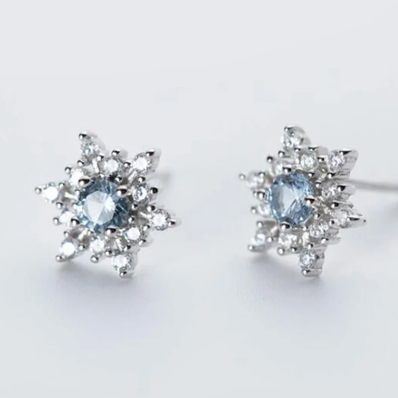 Fashion Snowflake Snow Flower Gift Edelweiss Brilliant Real Zircon Charms 925 Sterling Silver Stud Earrings Jewelry | Украшения и