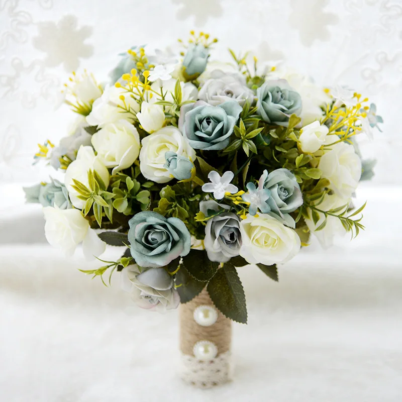 AYiCuthia Свадебный букет ручной работы искусственный цветок Роза buque Casamento Свадебный букет для свадебного украшения ramos de novia - Цвет: blue 2