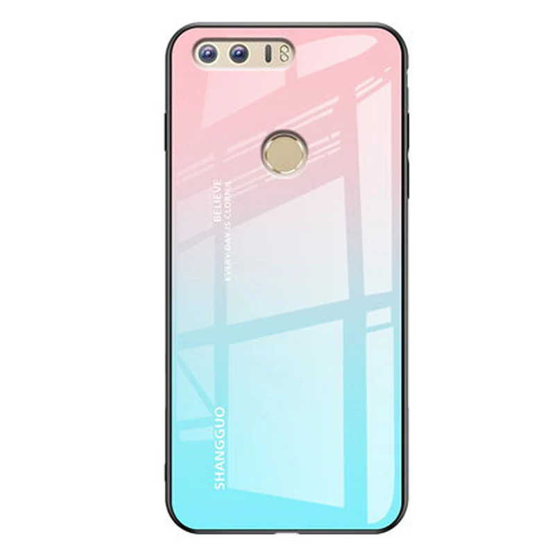 For Huawei Honor 8 Case Tempered Glass Luxury Gradient Soft Silicone Frame Back Cover cases FRD-AL00 phone shell | Мобильные