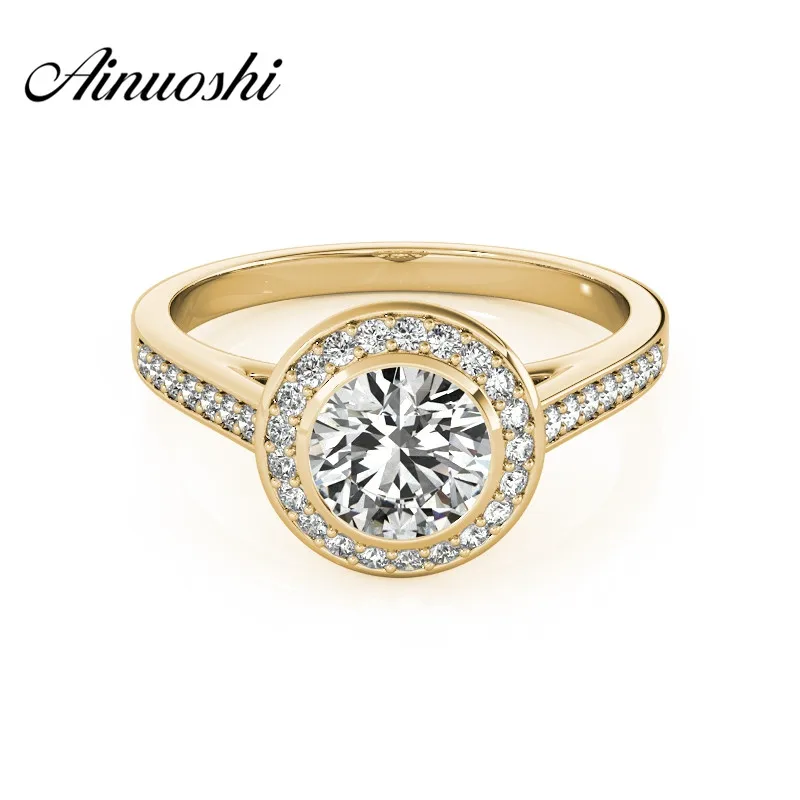AINUOSHI роскошные кольца из стерлингового серебра 925 пробы желтого золота Anillo nupcial 1