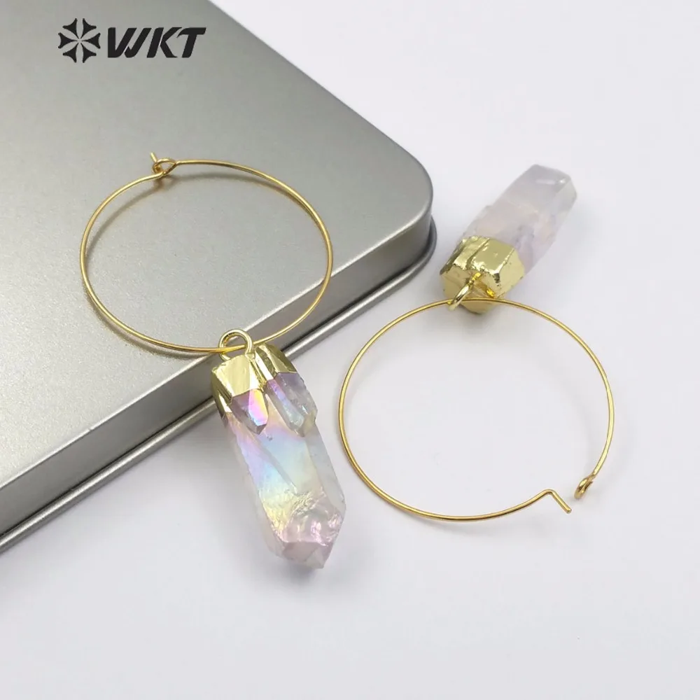 Новые серьги-подвески из натурального кварца ауры WT-E493 WKT винтажные золотые