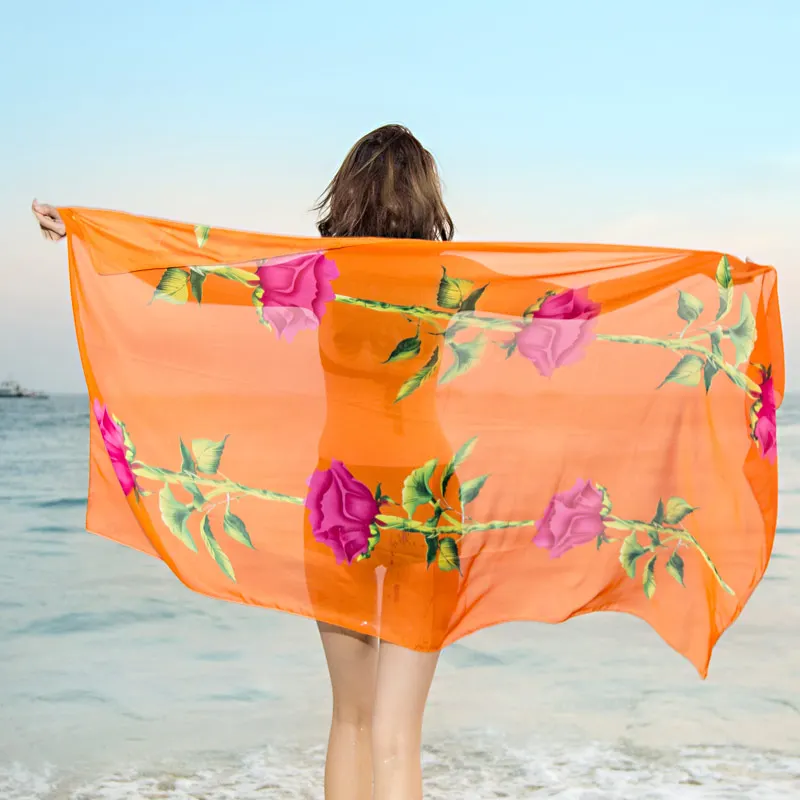Пляжный шарф RUNMEIFA парео Летний шифоновый шелковый с принтом накидка