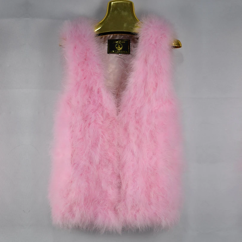 2020 New ostrich real fur Women Vest fluffy Fashion Casual Warm Coat Jacket hood Fur Vests Women