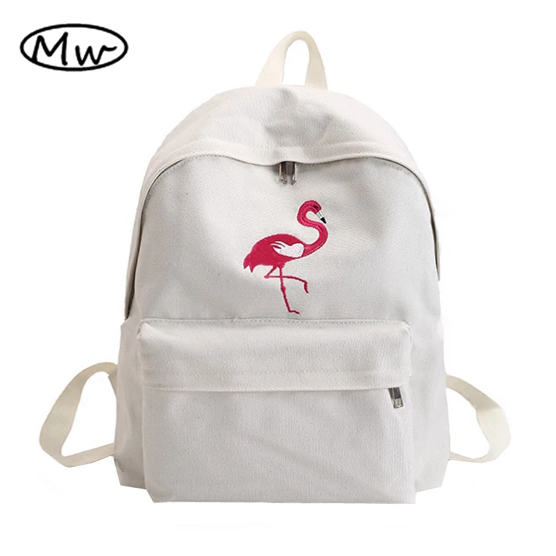 2018 Луна дерева Белый Черный с вышивкой Фламинго Рюкзак Холст Унисекс школьные