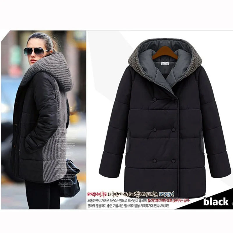 HIJKLNL Plus Size 5XL Women Winter Jacket Coat 2017 Fashion Knitted Patchwork Long Hooded Cotton Parka Mujer campera mujer NA332 | Женская