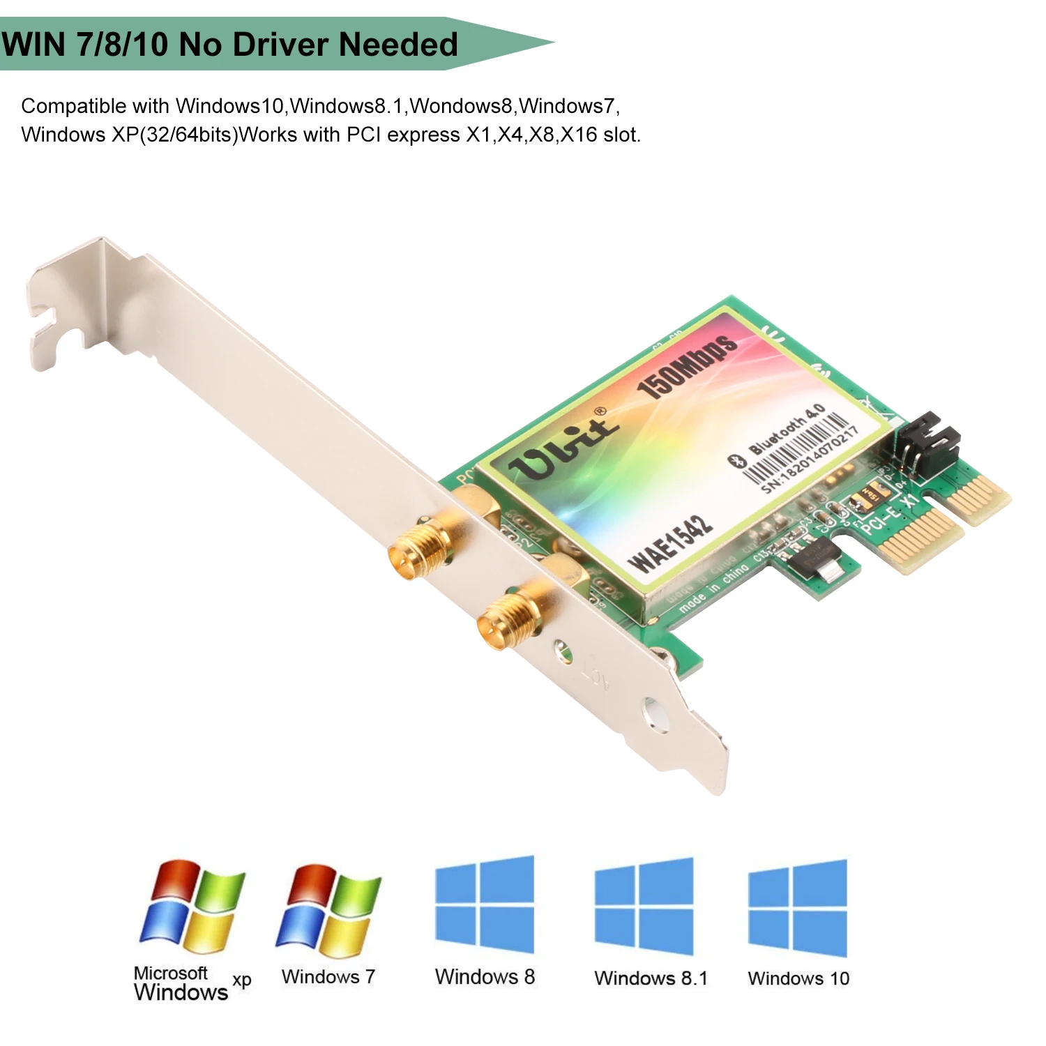 Ubit Bluetooth 4 0 настольная беспроводная сетевая карта PCI Express с функцией 2 4G 150M для ПК