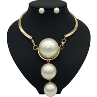 dubai gold pearl wedding jewelry sets african bridal necklace earrings exaggerated style women fashion accessories