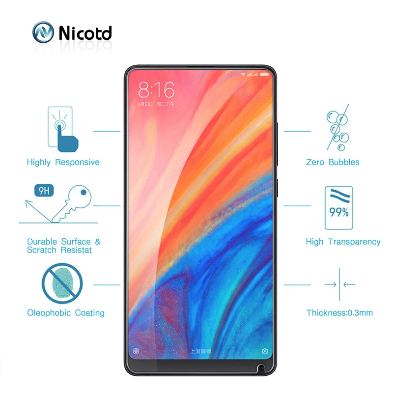 Взрывозащищенное Закаленное стекло Nicotd 9H для Xiaomi Mi Mix 2s 2 Max 3 Защита экрана 8 8SE 6 5x 6X