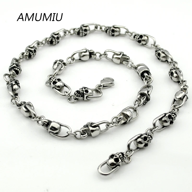 

Новое поступление, модное ожерелье AMUMIU из нержавеющей стали серебряного цвета, украшение с черепом 2017 для мужчин, крутой, рок HZP103