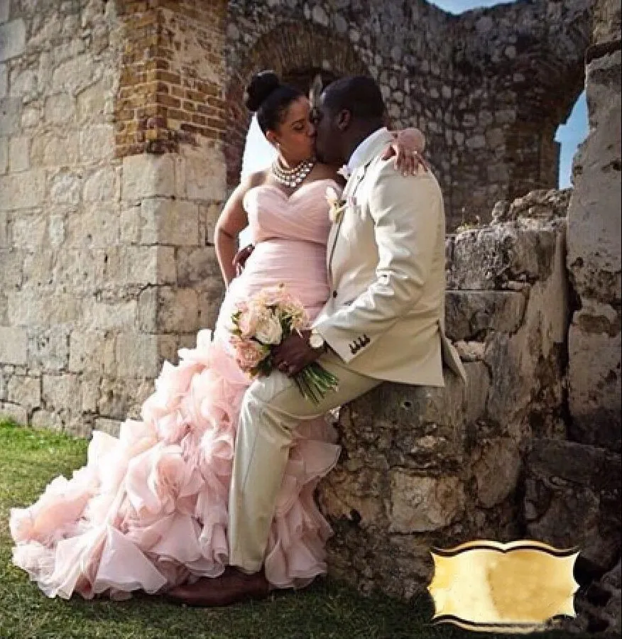 Румяна Розовое женское свадебное платье Русалка 2020 органза каскадные оборки