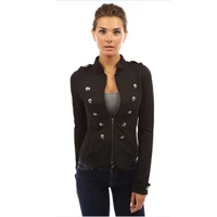new fashion women winter double breasted coat black long sleeves motorcycle jacket causal slimmed zipper cardigan