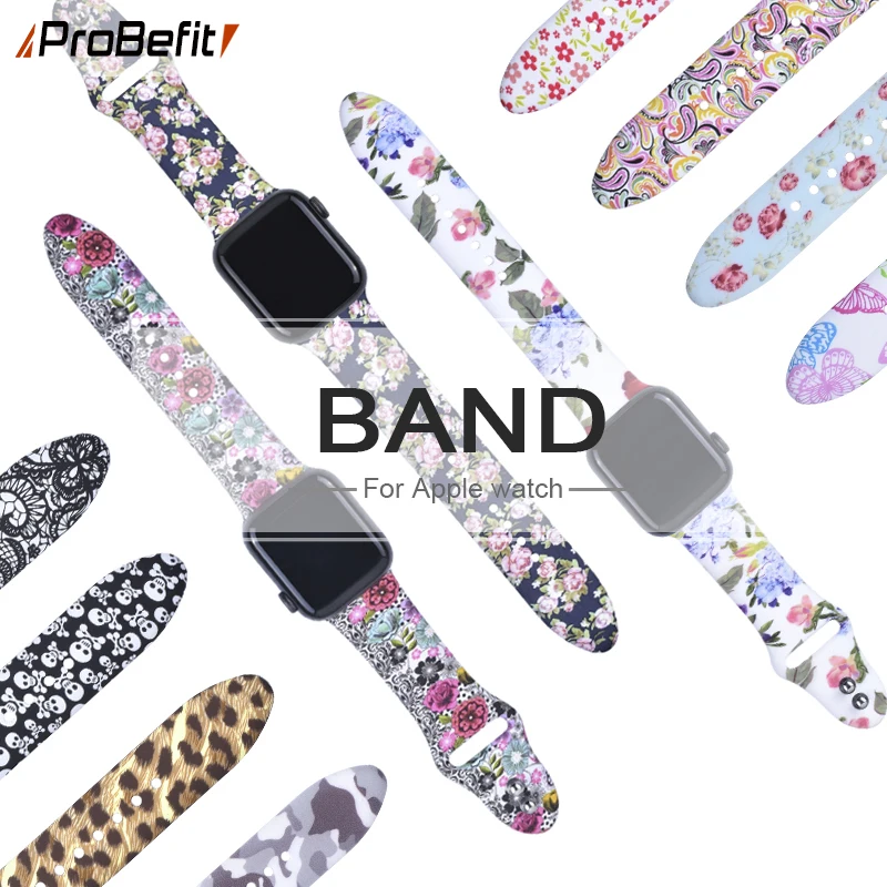 Цветочные полосы для Apple watch Series 5 4 3 2 1 40 мм 44 мм, силиконовый ремешок с принтом для iWatch Series 5 4 3 2 1 38 мм 42 мм