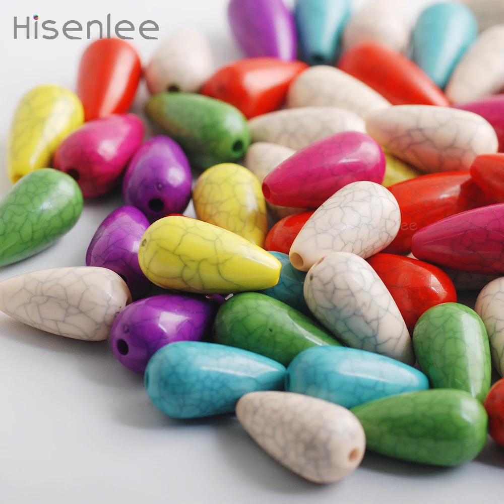 11x22mm Bracelet pendant ornament Acrylic Bead Smooth surface Crack pattern Water drop shape interval Beads 20pcs | Украшения и