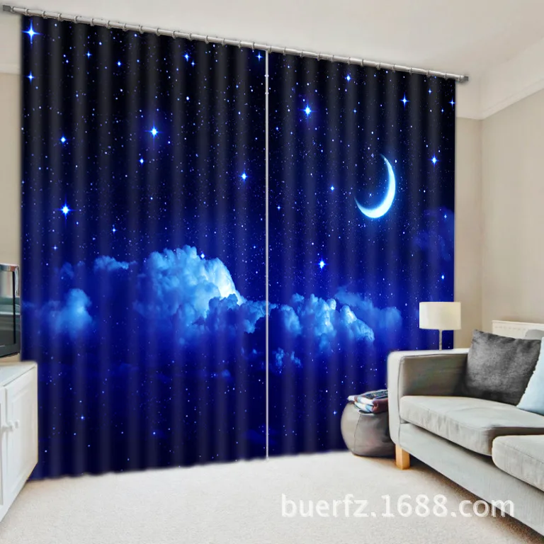 

moon star 3D Galaxy Universe Blackout Curtains For Living room Bedding room Decor Tapestry Wall Carpet Drapes Cotinas