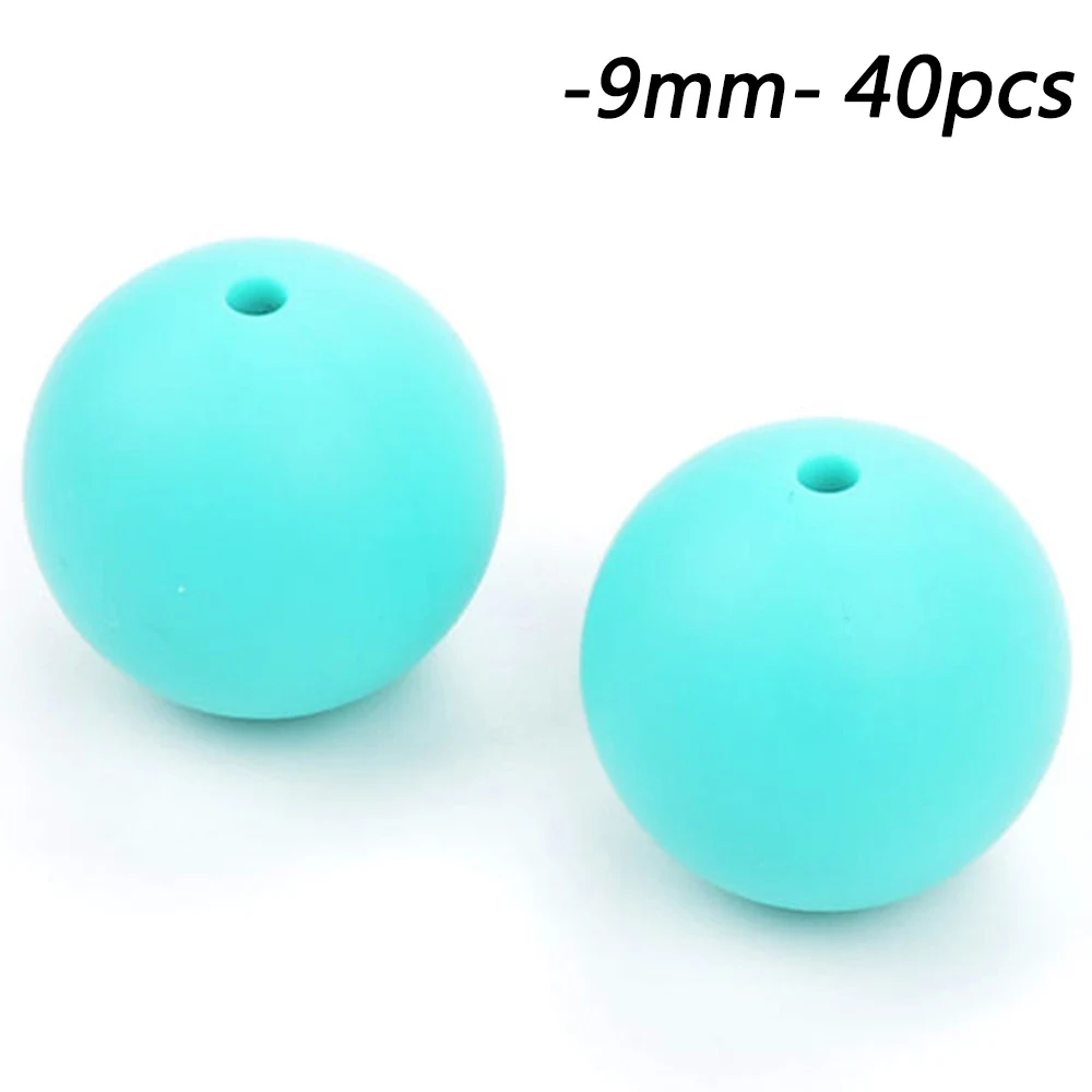 turquoise 9 мм круглые силиконовые бусы BPA 40 шт. соска зажим цепи аксессуары уход за ребенком прорезывание зубов игрушки для малышей ожерелье DIY - Цвет: turquoise