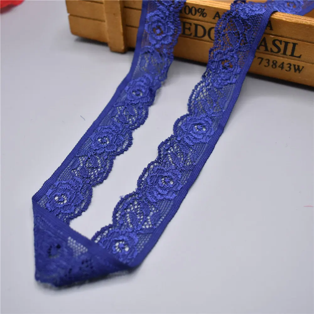 Royal Blue Новинка, высококачественное эластичное кружево, лента, тесьма 25 мм, кружевная отделка для шитья, украшения, африканская кружевная ткань - Цвет: Royal Blue