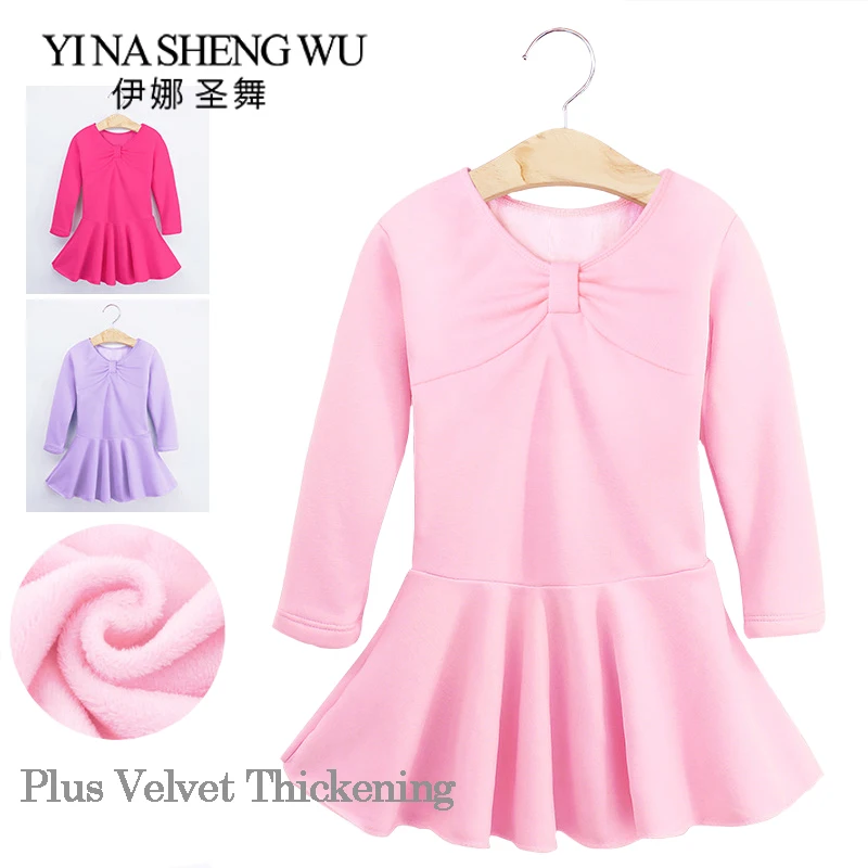 New Children Dance Clothing Plus Velvet Thickening Ballet Skirt Girls Practice Clothes Long-sleeve Dress | Тематическая одежда и