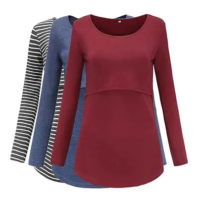 3 pieces AS PIC Комплект из 3 предметов; топы для беременных; блузка для кормления грудью с длинными рукавами; женский топ; одежда для мамы; Футболка для беременных; Premaman - Цвет: 3 pieces AS PIC
