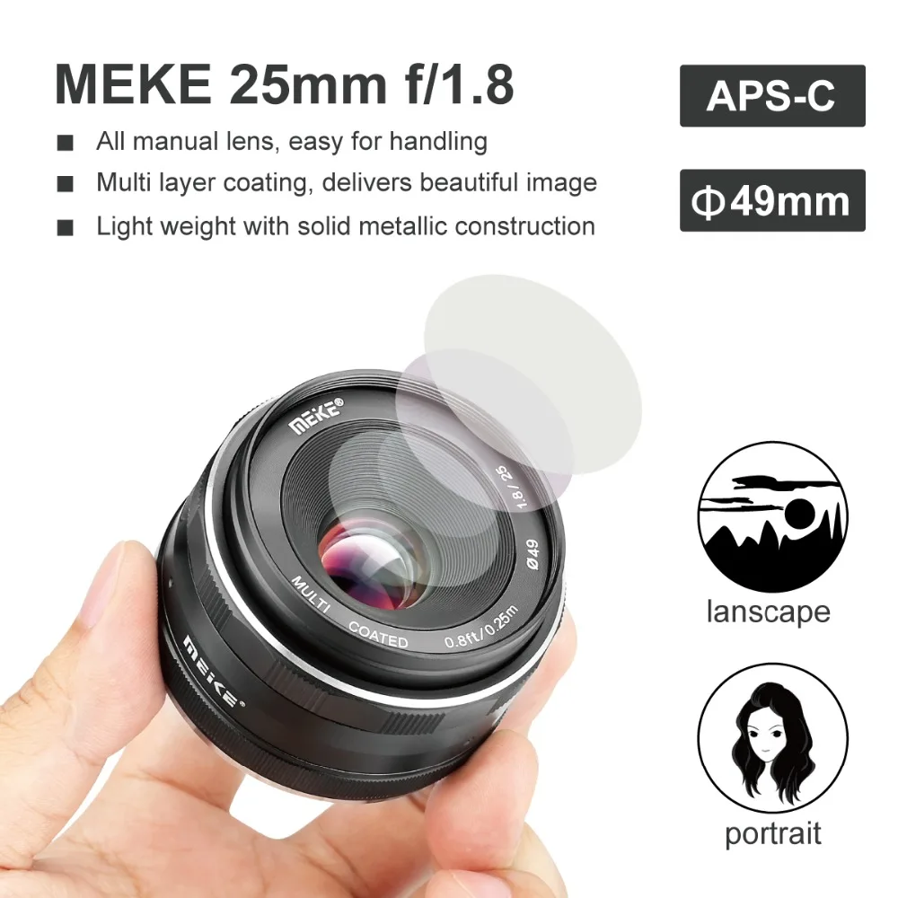 Meike 25 мм f1.8 широкоугольный объектив с большой диафрагмой ручной фокусировки для