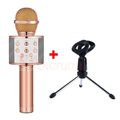 rosegold with tripod WS 858 беспроводной bluetooth микрофон профессиональный караоке динамик consender WS858 ручной микрофон Радио Студия Запись микрофон - Цвет: rosegold with tripod