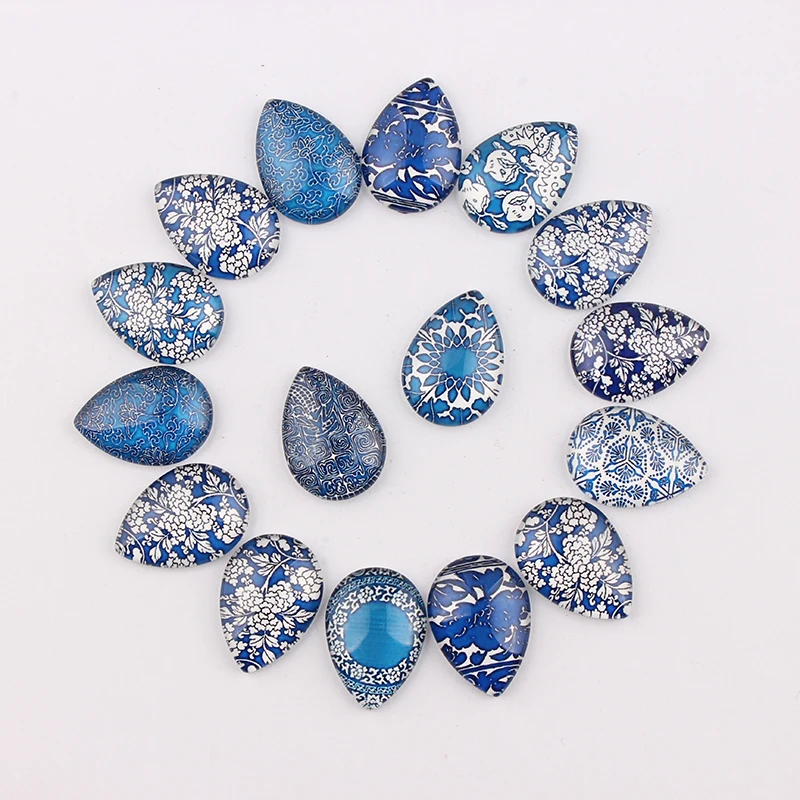 16 шт. стеклянные кабошоны 18 х25 мм из голубого и белого фарфора|jewelry jewelry|jewelry diyjewelry