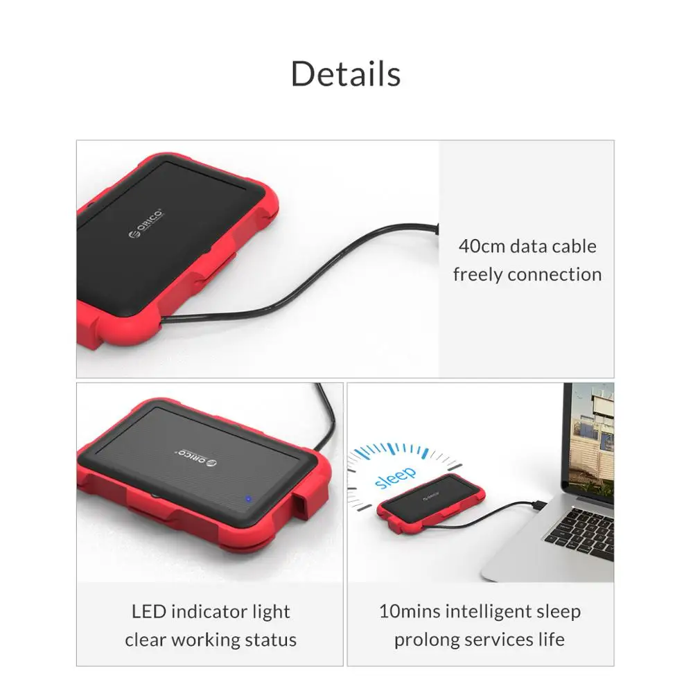 

ORICO 2.5" Silicone Triple-protection HDD Enclosure 4TB Large Capacity SSD Box With LED Indicator Intelligent Sleep Function