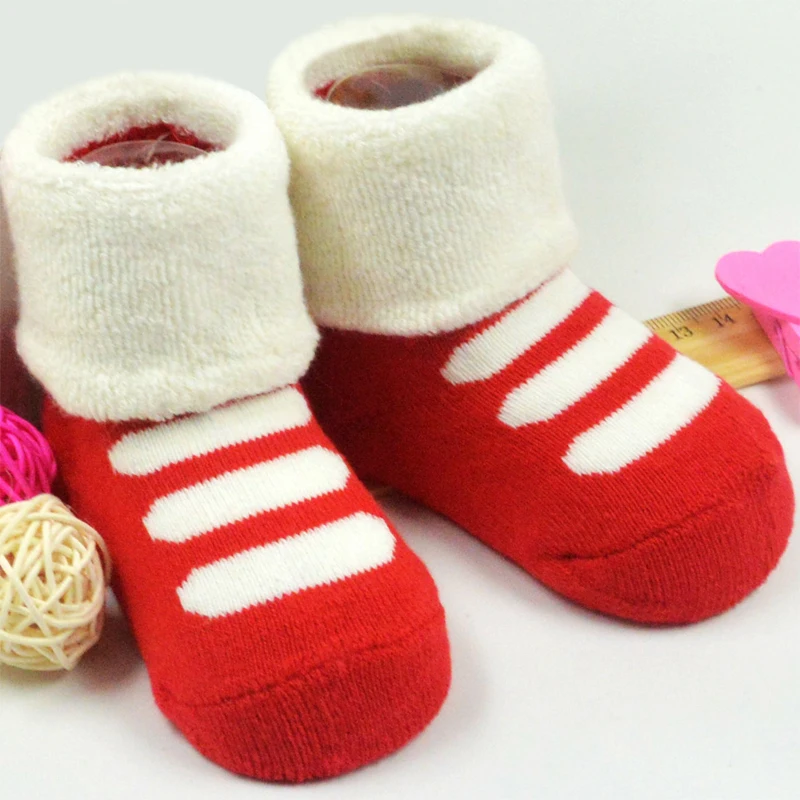 

High Quality Suitable for 3M-3Year 1 pair Infant Newborn Socks Winter 100% Cotton Sock Non-slip Striped pattern Socks Baby