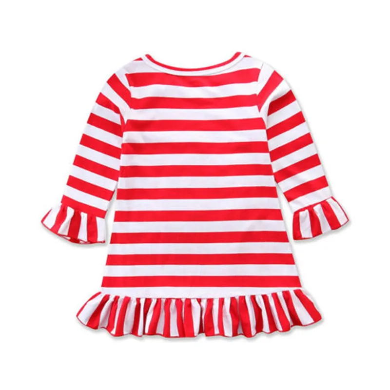Christmas Toddler Kids Baby Girls Striped Dress Long Sleeve Dresses Clothes 1-6T pudcoco xmas Princess | Детская одежда и обувь