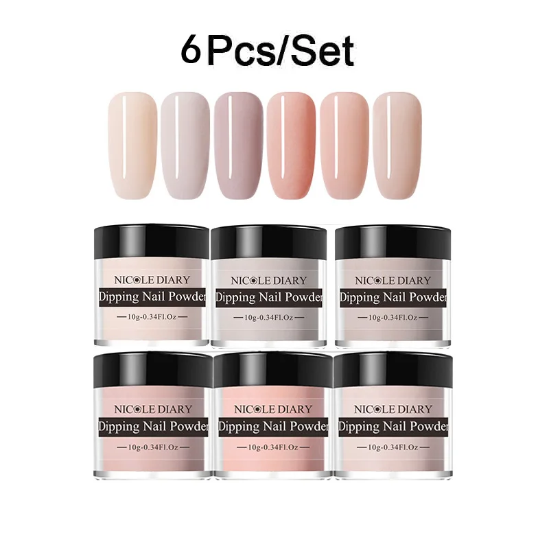 6Pcs set 1 Набор пудры для ногтей 6/4 шт, розовый блеск для ногтей, светящийся матовый градиент, французский хромированный пигмент, натуральный, без лампы - Цвет: 6Pcs set 1