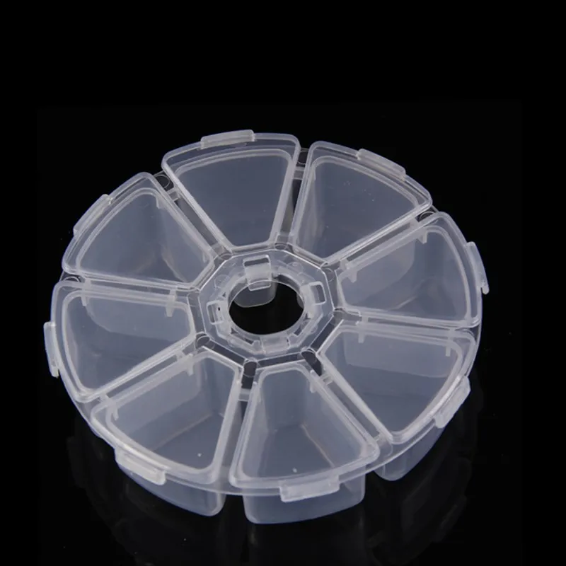 

50pcs/lot 8 Grids Empty Round Clear Nail Storage Box Nail Glitter Sequins Tips Decoration Container Nail Storage Organizer 10cm