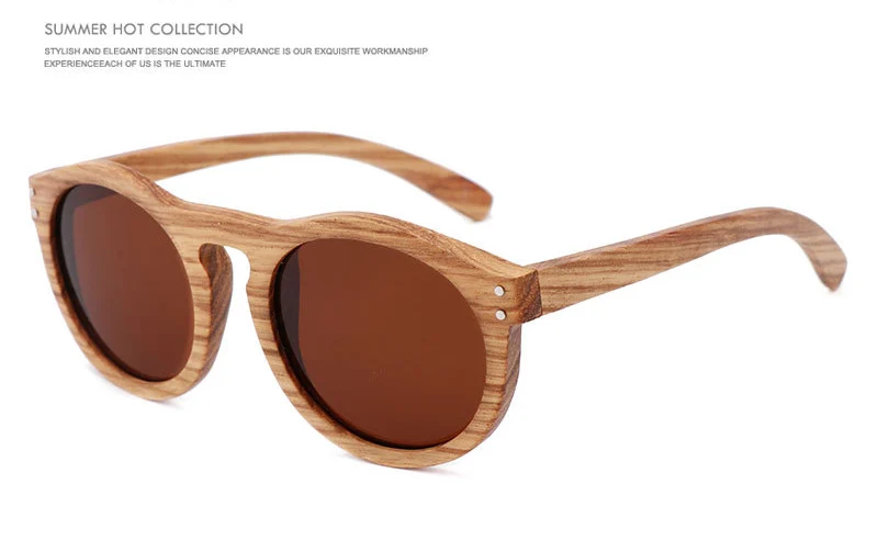 Vintage Women Round Wooden Sunglasses Polarized Mens Sun Glasses Brand Designer Zebra Wood