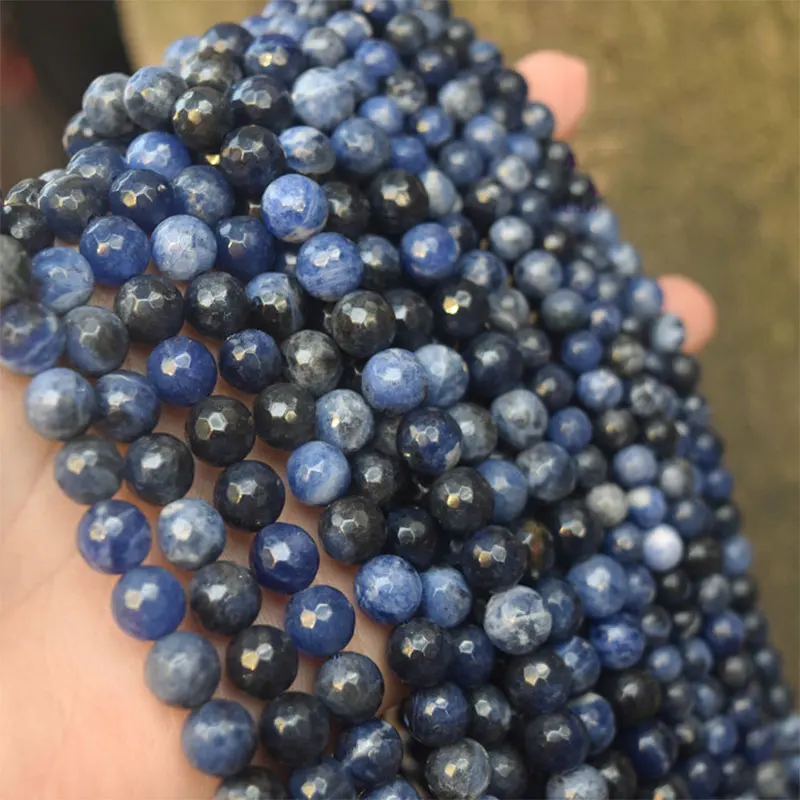 4-12 мм натуральный круглый граненый голубой содалитовый камень бусины для
