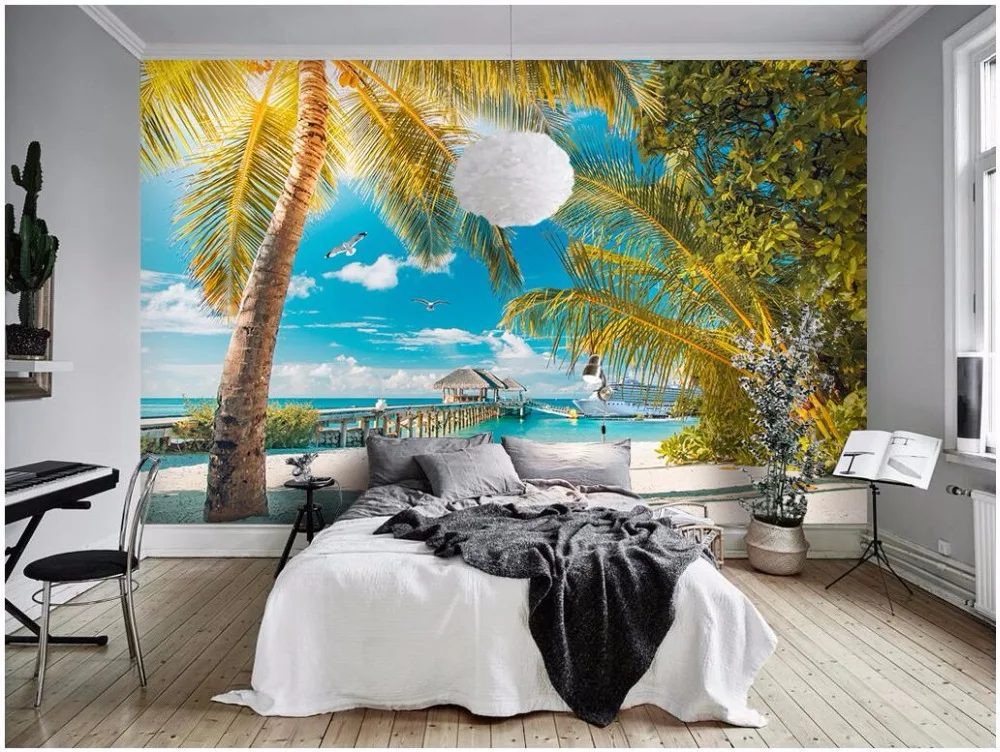 3d room wallpaer custom photo The Mediterranean landscape of palm trees home decor wall murals wallpaper for walls 3 d | Обустройство