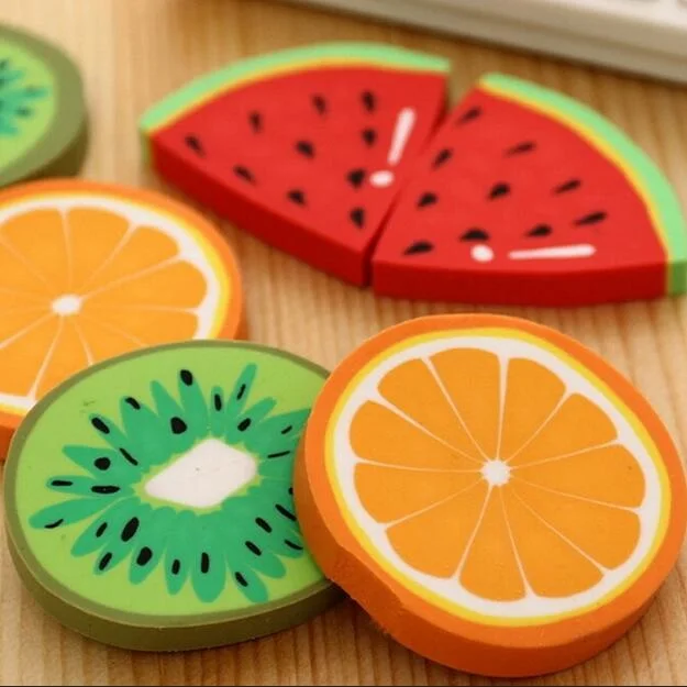 

1pcs/pack Cute Fresh Fruit design eraser Kawaii Watermelon Orange Kiwifruit erasers students' gift prize office school supplies