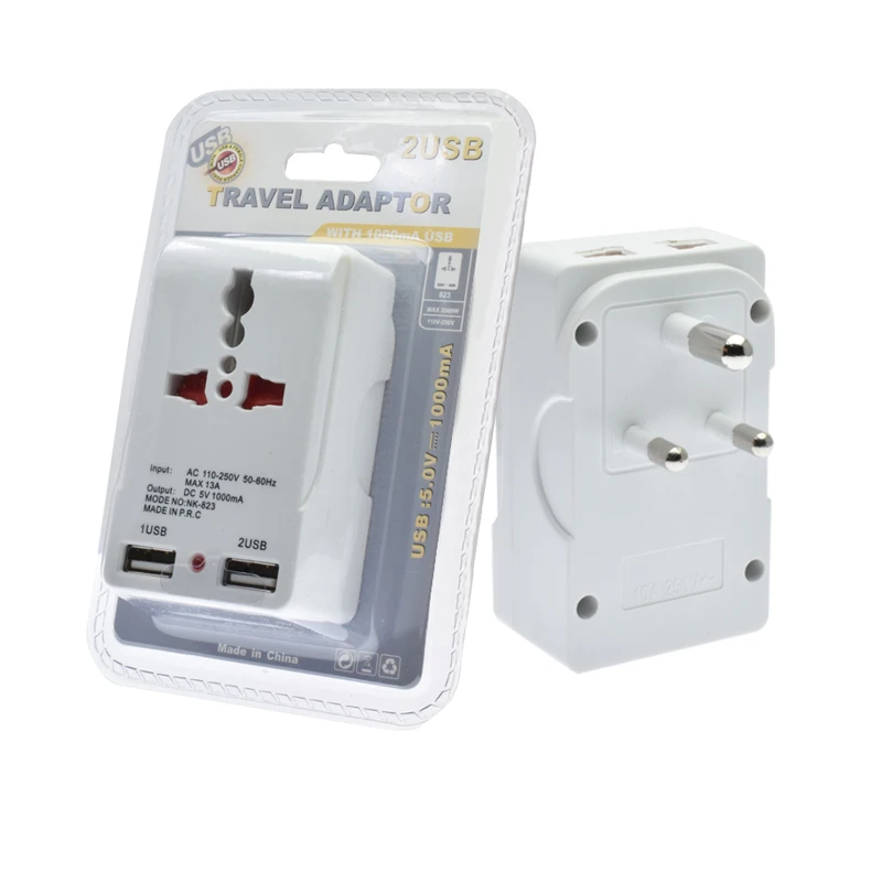 Индии для Южноафриканской штепсельной адаптер с двумя USB портами 5V1A 13A типом