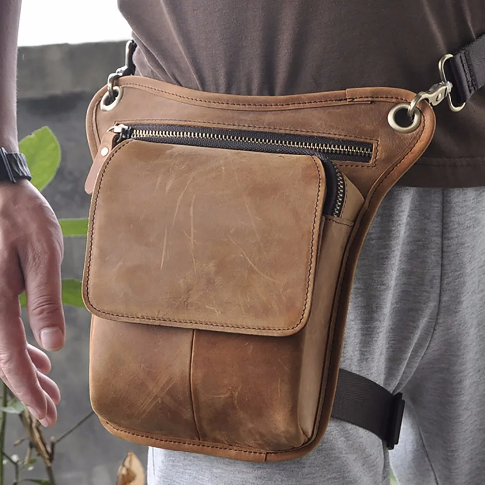 Мужская забавная поясная сумка из 100% натуральной воловьей кожи мотоциклетная