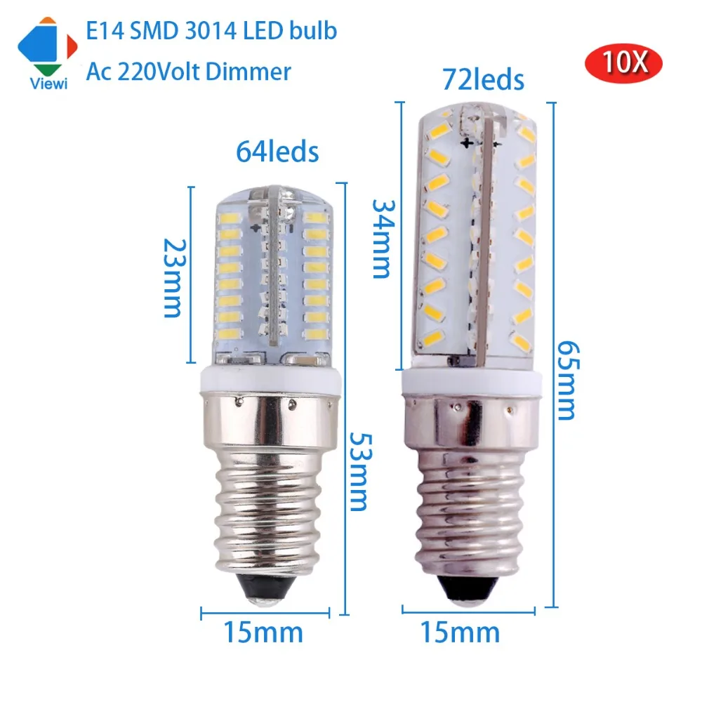 Viewi 10X Bombillas светодиодные лампочки E14 затемнения 220 В мини лампы SMD 3014 64 72