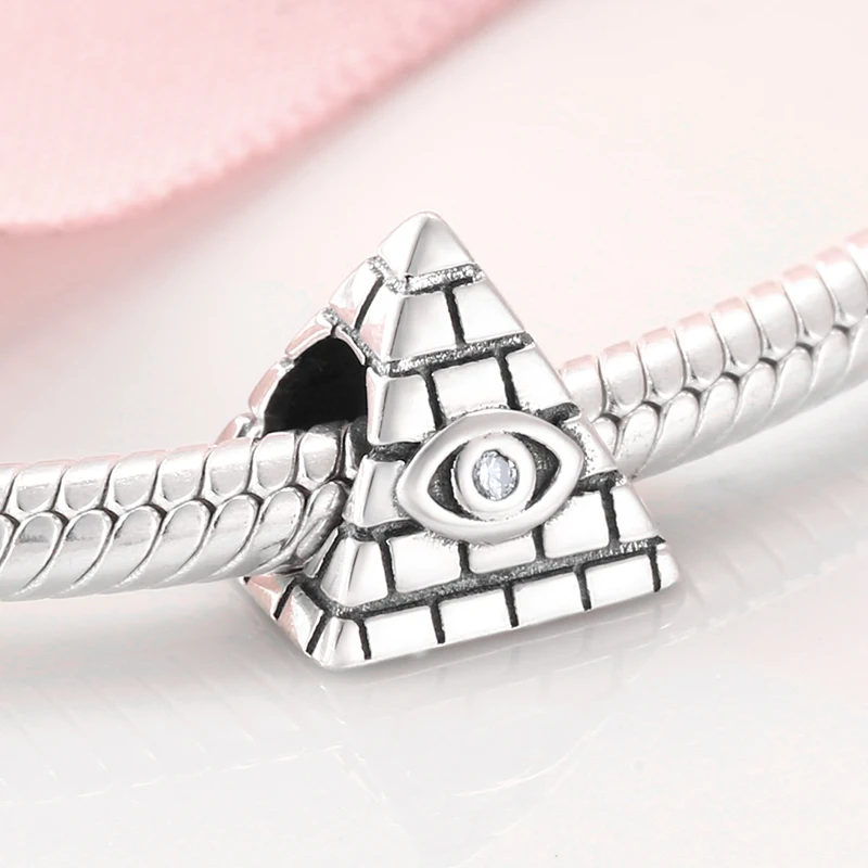Подходит для оригинальных браслетов Pandora, пирамида со злом, прозрачный глаз с фианитами, бусины, настоящая бусины из стерлингового серебра 925, сделай сам, изготовление ювелирных изделий