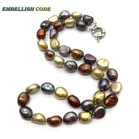 selling well stunning hong kong color pearls baroque irregular real natural freshwater pearl necklace colourful for girl women