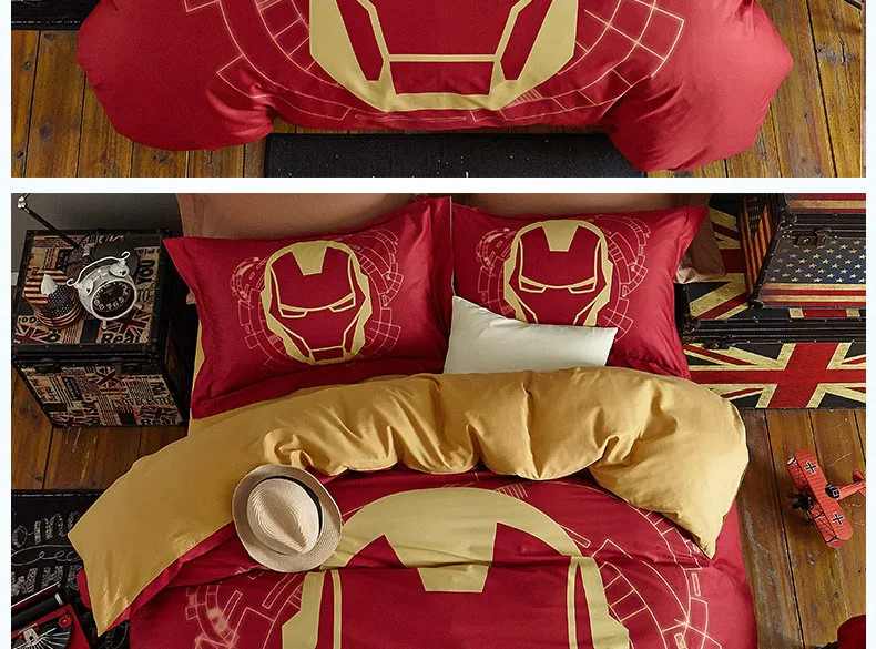 Disney Marvel Мстители Железный человек мальчиков постельных принадлежностей хлопок мультфильм пододеяльник лист один queen король детского постельного белья