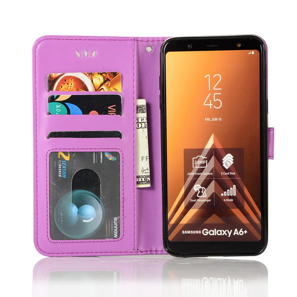 Флип чехол для Samsung Galaxy J8 2018 J810 J810G J810F/DS J82018 кожаный с бабочкой телефона SM