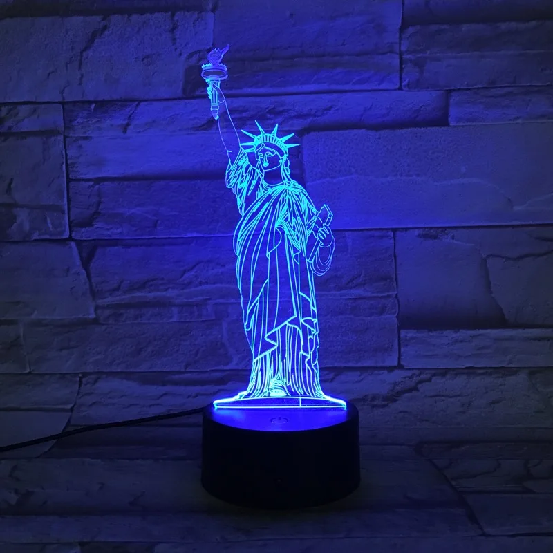 Американская Статуя Свободы 3D лампа светодиодный фонарь сенсорный RGB меняющий